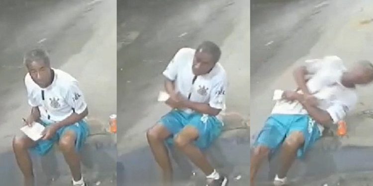 Vídeo: homem senta para descansar e morre no meio do tiroteio entre traficantes