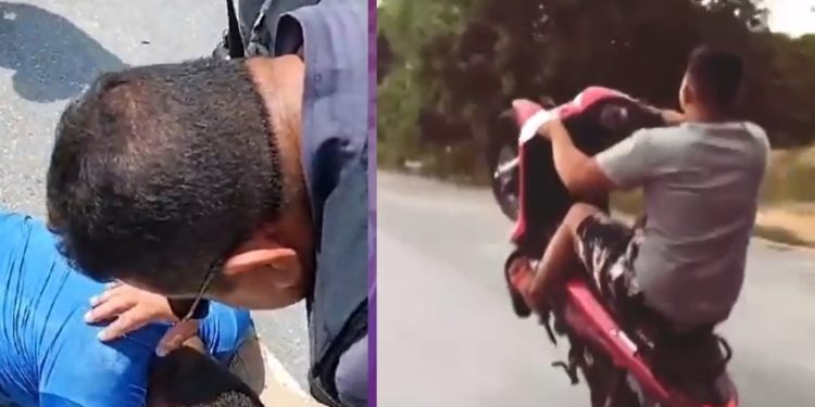 Vídeos: acostumado a empinar moto em Manaus perde controle e “se acaba” no chão
