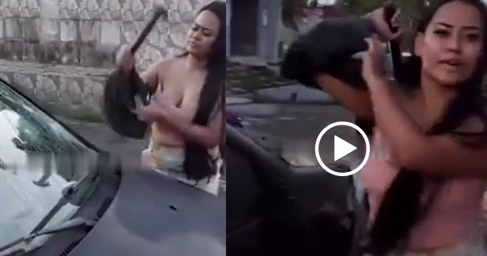 Vídeo: Com a força do ódio morena destrói carro em Manaus e ameaça dar martelada: ‘Estamos quites’