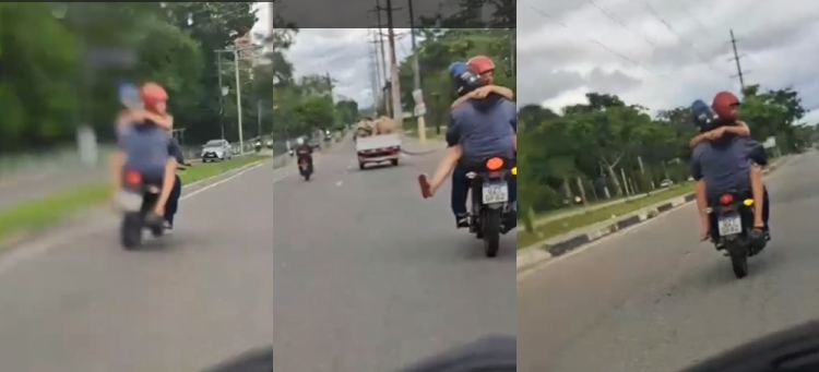 ‘Vem sentando no colinho do pai’: Mulher é flagrada sentada em motoqueiro em avenida de Manaus; veja