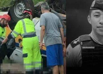 Viatura da PM capota e tenente morre no asfalto em plena BR