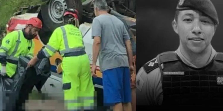 Viatura da PM capota e tenente morre no asfalto em plena BR