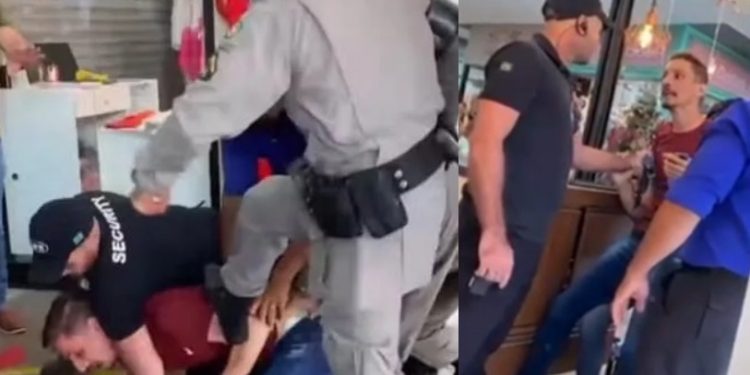Vídeos: homem acusado de filmar PM é enforcado e chutado dentro do shopping