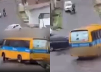 Vídeo mostra Amarelinho quase capotando em ladeira ao desviar de carro em Manaus; veja