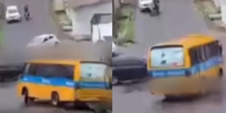 Vídeo mostra Amarelinho quase capotando em ladeira ao desviar de carro em Manaus; veja