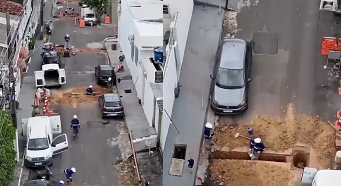 Moradores do conjunto Eldorado se revoltam após Águas de Manaus esburacar rua inteira com obra; veja
