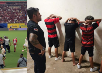 Vídeo: Flamenguistas se empolgam demais, invadem campo na Arena da Amazônia e acabam presos