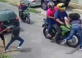 Vídeo: Em Manaus, jovem se joga em cima de moto com duas pessoas e escapa de assalto