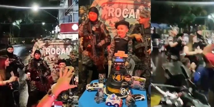 Vídeo: fã da Rocam ganha festa de aniversário com policiais em Manaus