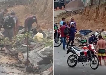 Vídeos: muro desaba em Manaus e deixa trabalhadores soterrados no Parque Dez
