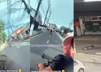 Em moto, novinhos fazem racha em Manaus e dão de cara com carro de capitão da Marinha