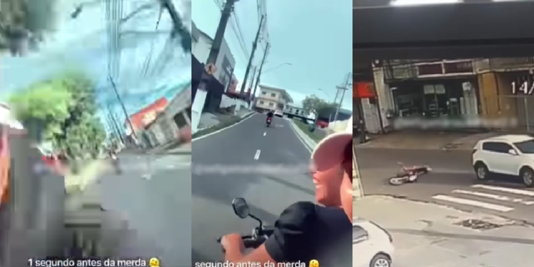 Em moto, novinhos fazem racha em Manaus e dão de cara com carro de capitão da Marinha