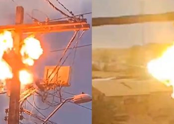 Vídeo forte: veja momento em que homem é eletrocutado ao fazer ‘gato’ no poste