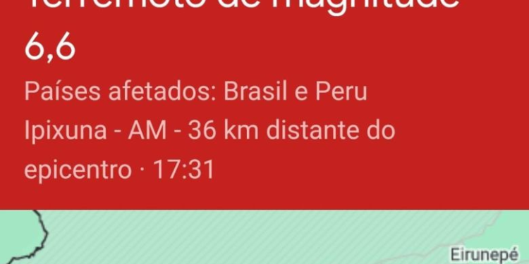 Amazonas sente terremoto histórico nas proximidades dos municípios de Ipixuna e Envira