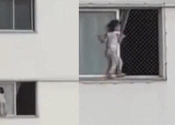 Vídeo: menino desafia a morte na janela do apartamento e apavora vizinhos