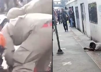 Vídeo forte: homem se desequilibra, cai, fica preso e tem perna esmagada por trem