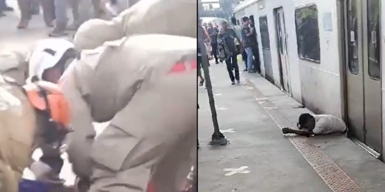 Vídeo forte: homem se desequilibra, cai, fica preso e tem perna esmagada por trem