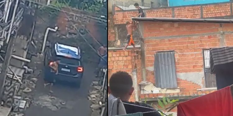 Vídeos: suspeito de estupro sobre no telhado, é baleado e preso em Manaus