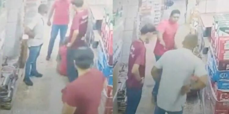 Toma tua picanha: Suposto ladrão de carne em mercadinho leva surra (vídeo)
