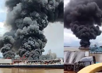 Vídeo urgente: incêndio em balsa destrói veículos no porto do Puraquequara