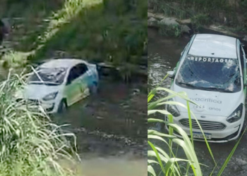 Carro de reportagem da A Crítica cai em igarapé de Manaus