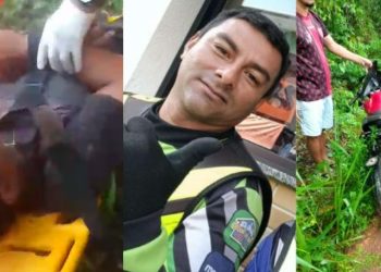 Vídeo mostra tentativa de salvar mototaxista que bateu em poste no Amazonas