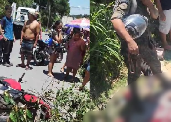 Vídeo: No Puraquequara, mototaxista morre e passageira fica com a perna arrebentada