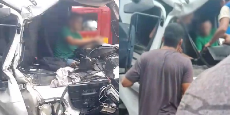 Vídeo: Duas pessoas ficam presas às ferragens após grave acidente com caminhões em Manaus