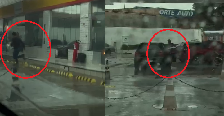 Vídeo: Bandidos são filmados assaltando posto de gasolina durante chuva em Manaus