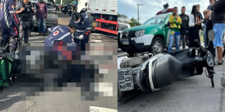 Vídeo: Motoqueiro morre com a cabeça esmagada ao atingir carro em Manaus