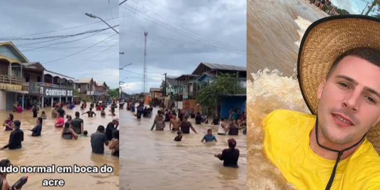 Vídeo: Amazonense viraliza ao mostrar moradores no ‘piscinão’ da rua com a chegada da cheia