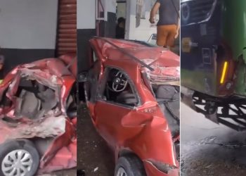 Vídeo: ônibus desgovernado durante assalto em Manaus arrebenta carro no Alvorada
