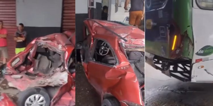 Vídeo: ônibus desgovernado durante assalto em Manaus arrebenta carro no Alvorada