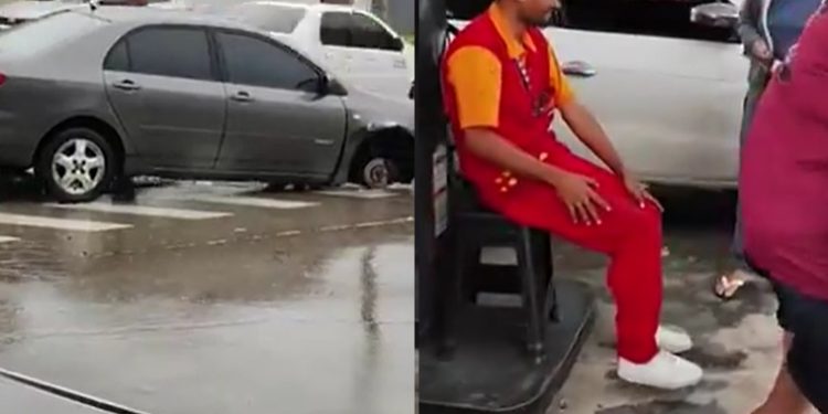 Vídeo: roda se solta de carro e quase mata frentista em Manaus