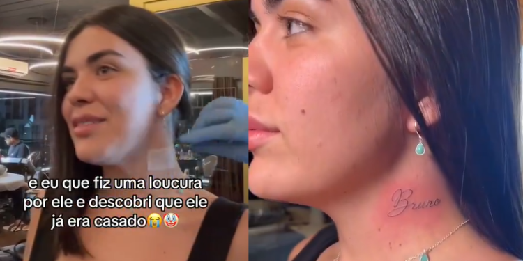 Vídeo: Mulher emocionada tatua nome do ‘boy’ no pescoço e descobre que ele é casado