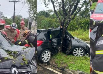 Vídeo: carro fica retorcido em Manaus com casal ferido dentro após acidente
