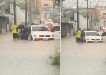 Vídeo: Caos durante chuva em Manaus faz carro ser levado pela água e quase cair em bueiro