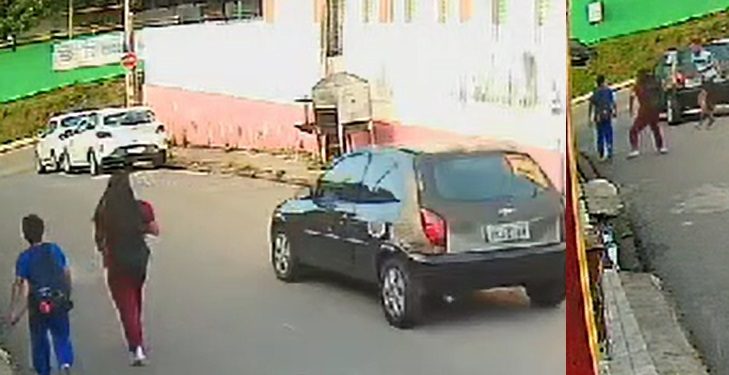 Veja momento em que mãe e filho são assaltados a caminho da escola em Manaus