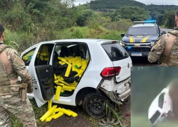 Veja: motorista de 16 anos foge da polícia e capota carro com 559 quilos de maconha