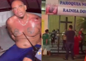 Vídeo: Bombeiro aposentado tem surto dentro de igreja no Dom Pedro e ameaça fiéis com canivete