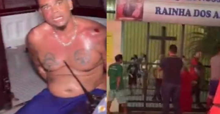 Vídeo: Bombeiro aposentado tem surto dentro de igreja no Dom Pedro e ameaça fiéis com canivete