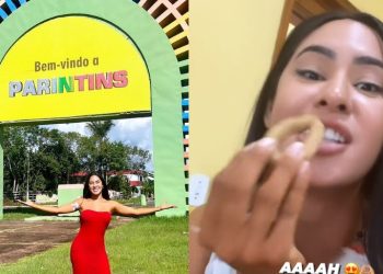 Isabelle Nogueira pira com fritinho de crueira antes da Alvorada do Garantido