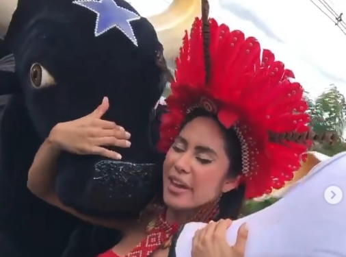 Vídeos: Isabelle abraça os bois Caprichoso e Garantido ao chegar em Manaus com festa acalorada