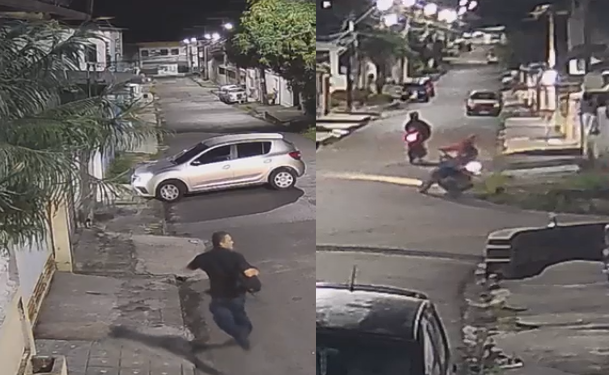 Vídeo: Câmeras registram trabalhador desesperado fugindo de assaltantes na Cidade Nova