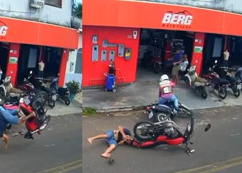 Vídeo: choque entre motos faz motoqueiro dar pirueta no Amazonas