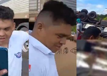 Vídeo: motorista de ambulância deixa caminhoneiro ferido para saquear carga no Pará 