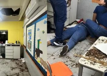 Chão de escola se abre e professora cai na sala de aula do andar debaixo