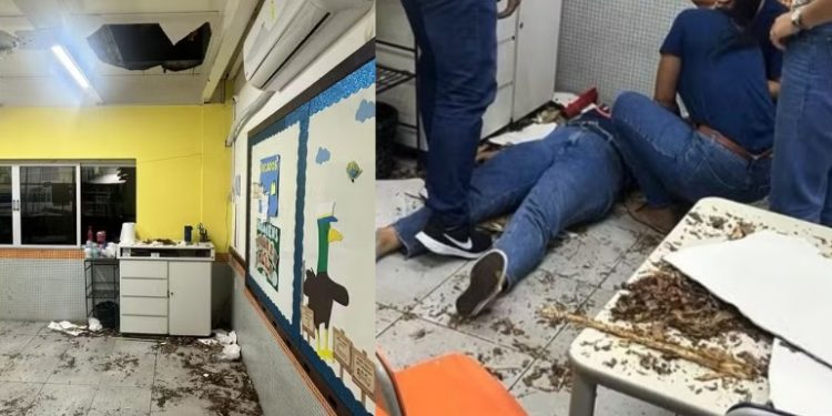 Chão de escola se abre e professora cai na sala de aula do andar debaixo