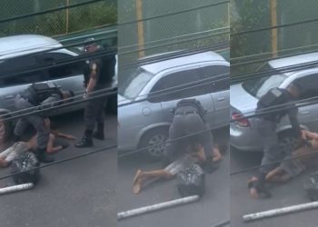 Vídeo: ladrão pula muro para fugir após furtar casa e dá de cara com a PM em Manaus