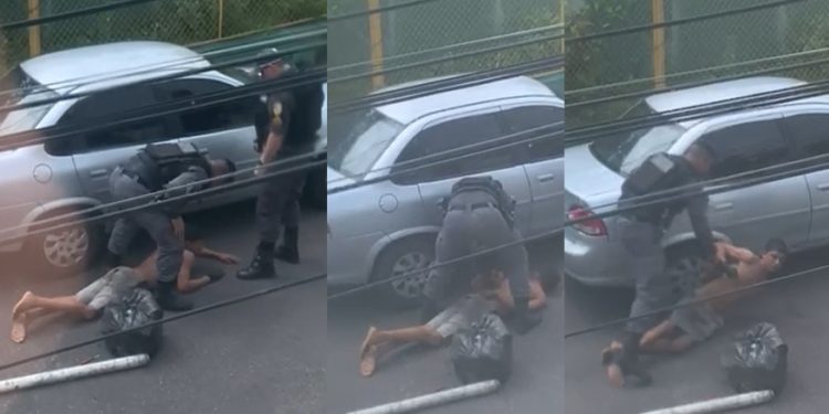 Vídeo: ladrão pula muro para fugir após furtar casa e dá de cara com a PM em Manaus